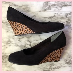 Black Suede and Animal Print Wedges